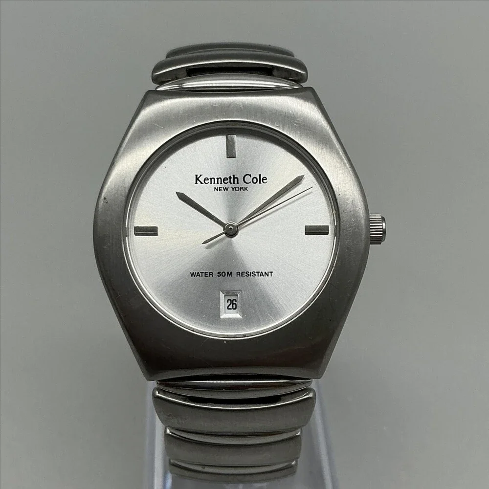 Kenneth Cole KC3122 Womens Watch 35mm Silver Tone Stainless New Battery 6.5